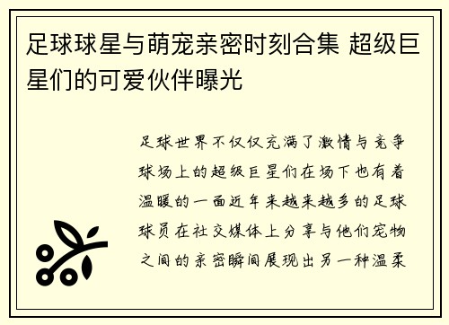 足球球星与萌宠亲密时刻合集 超级巨星们的可爱伙伴曝光